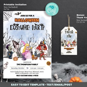 Editable Halloween Party Invitation Template - Spooktacular Costume party - Trick Or Treat Halloween - Editable printable 5x7