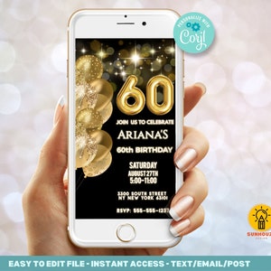 60th Birthday Phone Invitation Template | Instant Digital Download Editable Evite