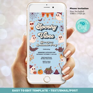 Editable Groovy Halloween Birthday Invitation Editable Template - Spooktacular party Any Age - Retro Halloween - Phone Evite