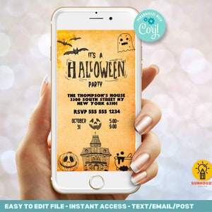 Halloween Party invitation Template - Halloween Invite for Phone Instant Digital Download Editable Evite
