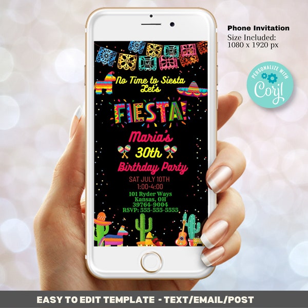 No Time To Siesta Let's Fiesta Invitation digital Template Instant Download Editable Mobile Phone Evite