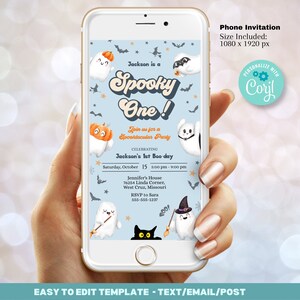 Editable Spooky One Halloween Birthday Invitation Template - Spooktacular 1st birthday - Groovy Ghost Halloween -  Digital Evite