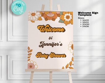 Groovy Baby Shower Welcome Sign - hippie baby Shower Welcome Sign - 4 Sizes 16x20, 18x24 , 20x30, 24x36  Sign, BIB258