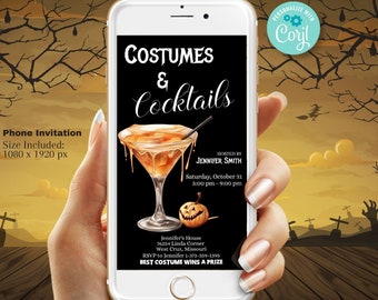 Editable Costumes and Cocktails Halloween Party Invitation Template - Cocktail Halloween Costume Party Invitation - Editable Digital Evite