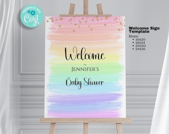 Editable Rainbow Baby Shower Welcome Sign (Digital Download)