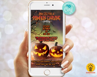 Pumpkin Carving Party Invitation Template - Halloween Invite for Phone Instant Digital Download Editable Evite