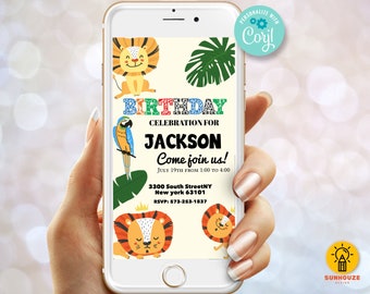 Jungle Birthday Invitation Template | Wild One Birthday Invitation | Instant Digital Download Editable Evite