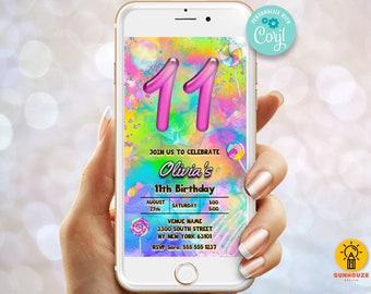 11th Birthday Invitation Template - Editable Template Digital Evite | eleventh Birthday Invite | Instant Download
