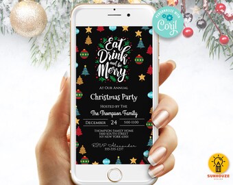 Eat Drink and Be Merry Christmas Party Invitation Template - Christmas Holiday Invite for Phone - Instant Digital Download Editable Evite
