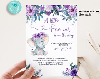Editable Elephant Baby Shower Invitation Template 5x7 Print, a