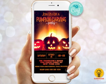 Pumpkin Carving Party Invitation Template - Halloween Invite for Phone Instant Digital Download Editable Evite