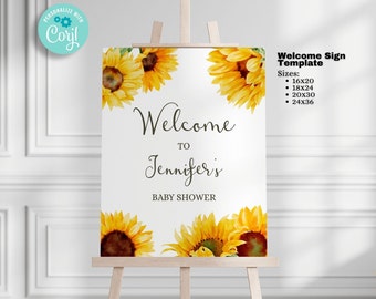 Sunflower Baby Shower Welcome Sign - Sunflower Shower Sign Template 4 Sizes 16x20, 18x24 , 20x30, 24x36  Sign - Instant download BIB223