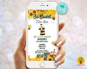 2nd Birthday Bee Invitation Template - Editable Template Digital Evite | First Birthday Invite | Instant Download