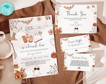 Editable Groovy Halloween Baby Shower Invitation Template BUNDLE, fall baby shower invitations, pumpkin baby shower, Printable Invite BIB645
