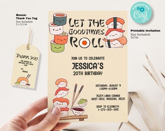 Sushi Dinner Party Birthday Invitation Template - Let the Good Times Roll Printable Invite 5x7