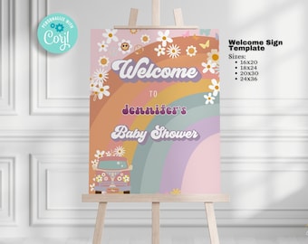 Groovy Baby Shower Welcome Sign - hippie baby Shower Welcome Sign - 4 Sizes 16x20, 18x24 , 20x30, 24x36  Sign, BIB257