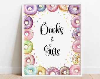 Donuts Books and Gifts Sign - Donuts and Diapers Baby Shower - Donut Baby Shower Games - printable Instant download BIB397