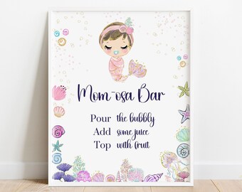 Mermaid Baby Shower Mom-osa Bar Sign - Mermaid Baby Shower - printable Instant download BIB259