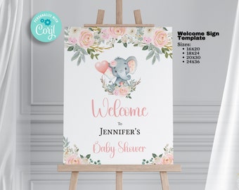 Elephant Baby Shower Welcome Sign - Elephant Welcome Template 4 Sizes 16x20, 18x24 , 20x30, 24x36  Sign - printable Instant download BIB357