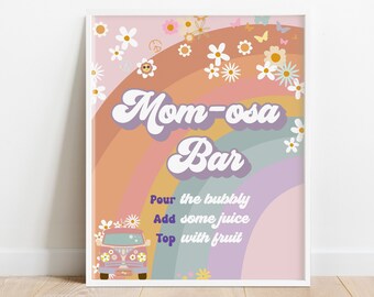Groovy Baby Shower Mom-osa Bar Sign - Groovy Baby Shower - 70s Theme Baby Shower Mimosa Bar Sign - printable Instant download BIB257