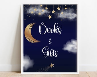 Twinkle Twinkle Little Star Baby Shower Books and Gifts Sign - Moon and Stars baby shower Games - printable Instant download BIB396