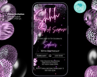 Surprise Birthday Invitation Editable Template - Shhh it's a Surprise Birthday invite Any Age - Floral Invitation -  Editable Evite