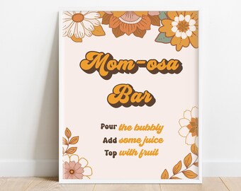 Groovy Baby Shower Mom-osa Bar Sign - Groovy Baby Shower - 70s Theme Baby Shower Mimosa Bar Sign - printable Instant download BIB258