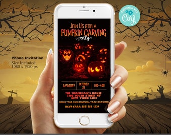 Pumpkin Carving Party Invitation Template - Halloween Invite for Phone Instant Digital Download Editable Evite