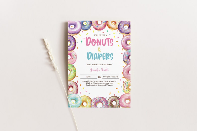 Editable Donuts and Diapers Baby Shower Invitation Template BUNDLE ...
