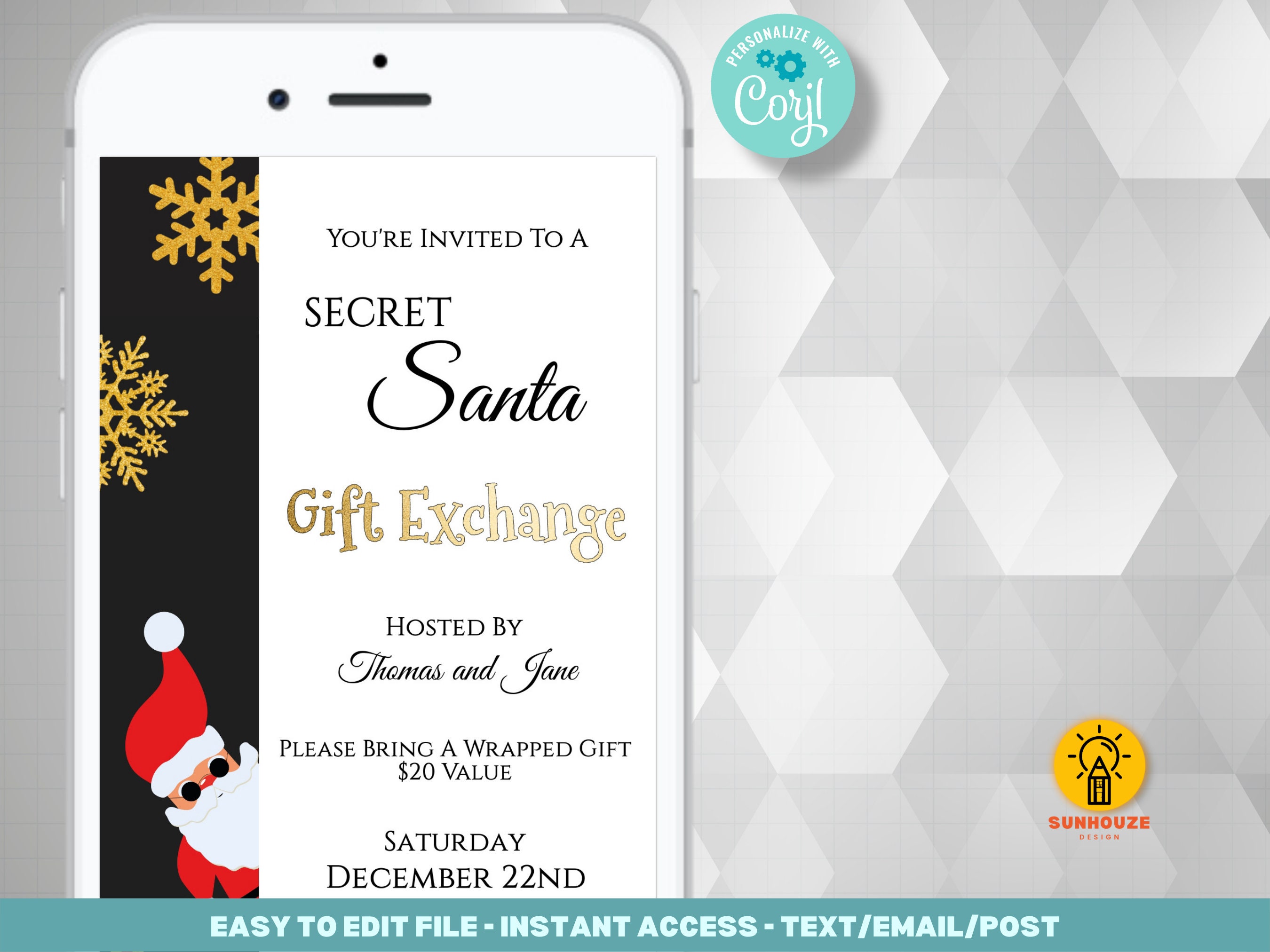Secret Santa Invitation Template Christmas Party Invite for Etsy