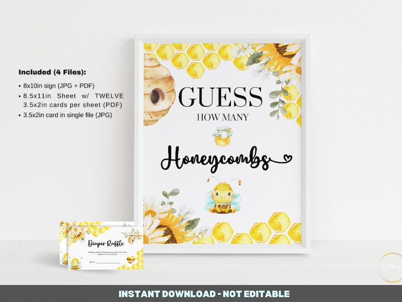 Guess How Many Honeycombs Shower Sign Sweet as Can Bee Baby Shower ...