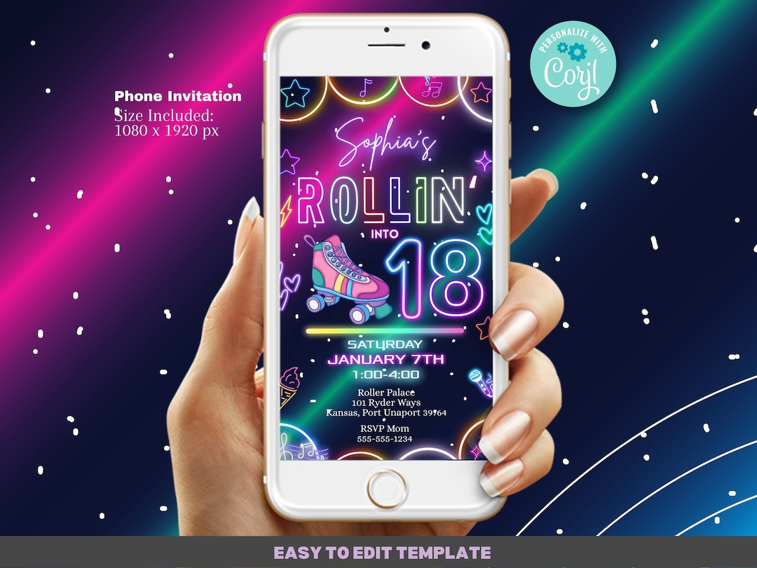 Neon Roller Skate Happy Birthday Banner - 80s 90s Retro Hip Hop Party Decorations With Ribbon