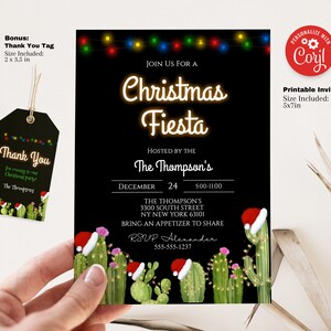 Editable Christmas Fiesta Invitation Template - Printable 5x7 and Thank You tag