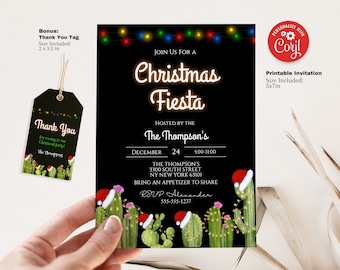 Modello di invito modificabile per la festa di Natale - Stampabile in formato 5x7 con etichetta di ringraziamento