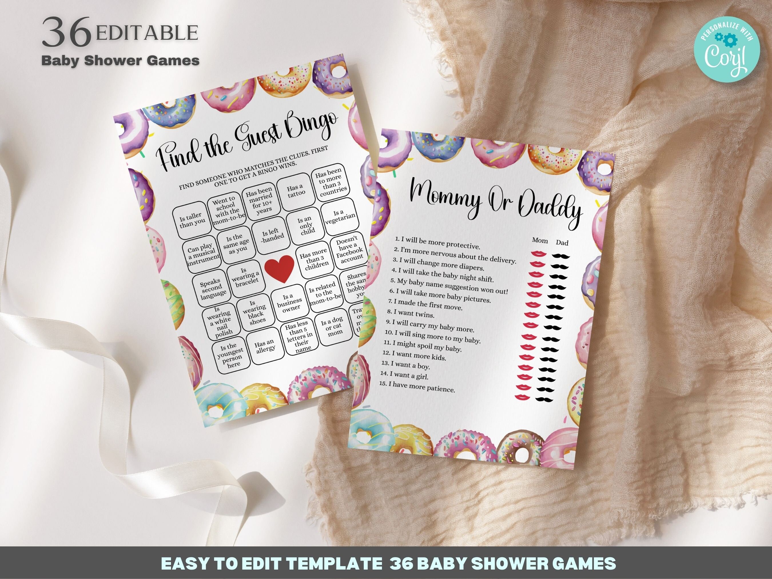 Editable Donut Baby Shower Games Bundle Editable Template - Etsy