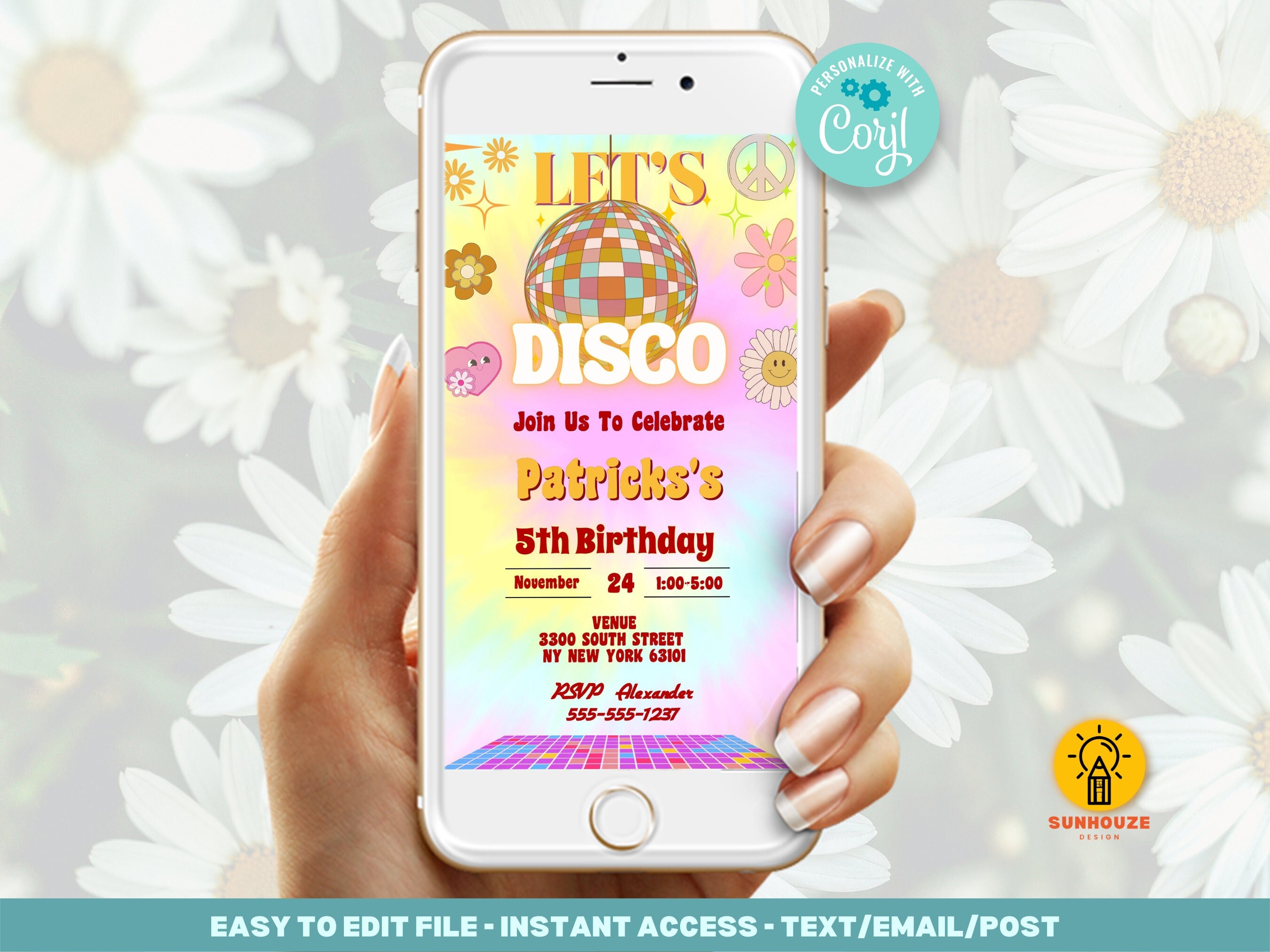 Lets Disco Birthday Invitation Template | Digital Invitation Retro ...