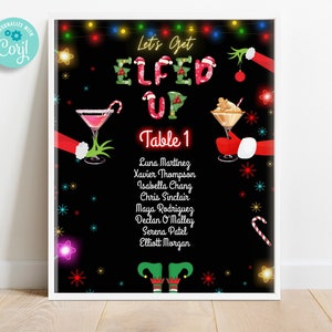 Laten we elfed up tabel plaatsing teken sjabloon - vakantie diner tafel plaatsing teken digitale download bewerkbare sjabloon 8 x 10