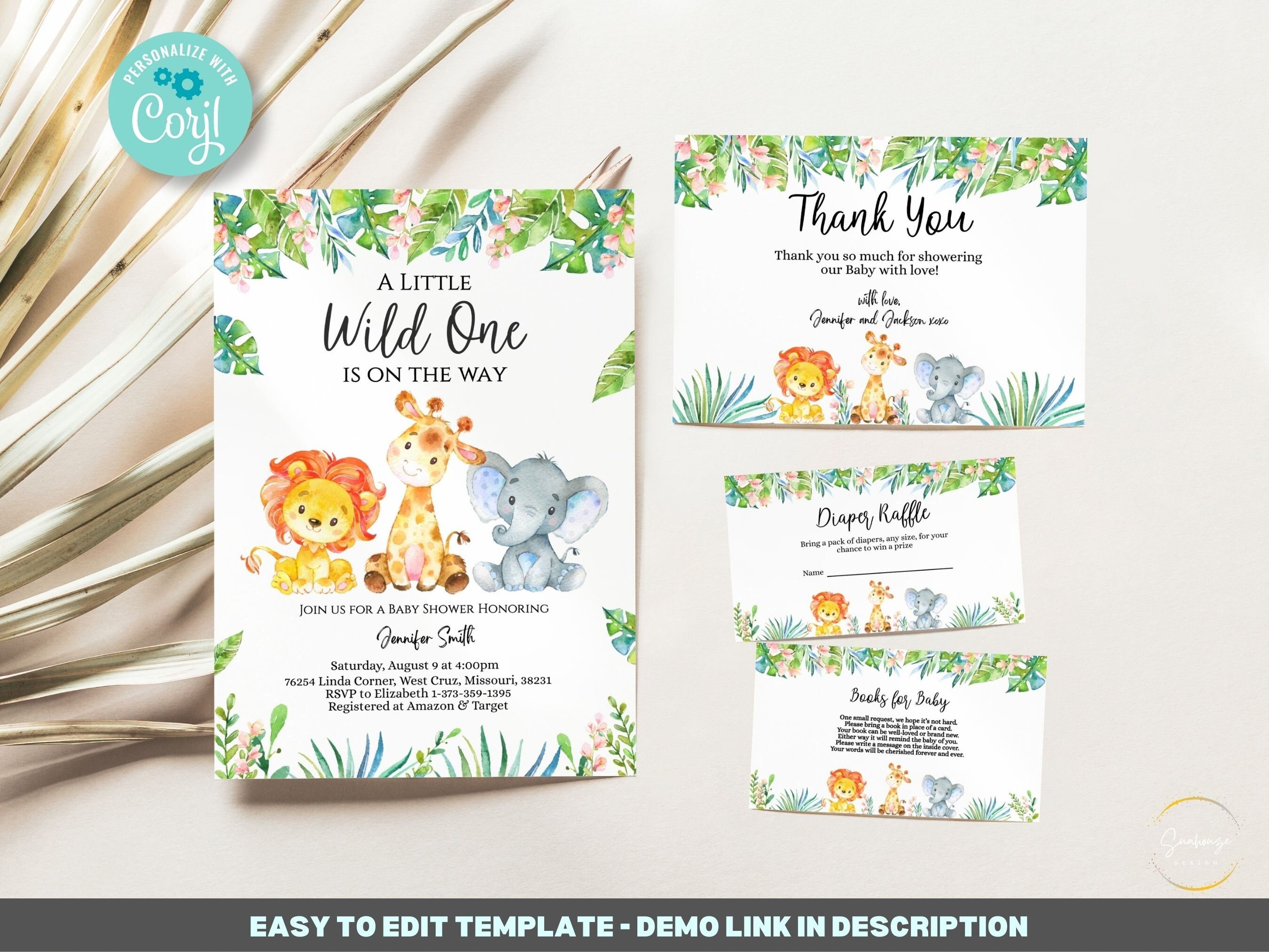 Paquete de plantillas de invitación editables para baby shower de Safari,  invitación para baby shower de Un pequeño Wild One, baby shower en la jungla,  conjunto de invitaciones imprimibles - Etsy México, image size:2700x2025
