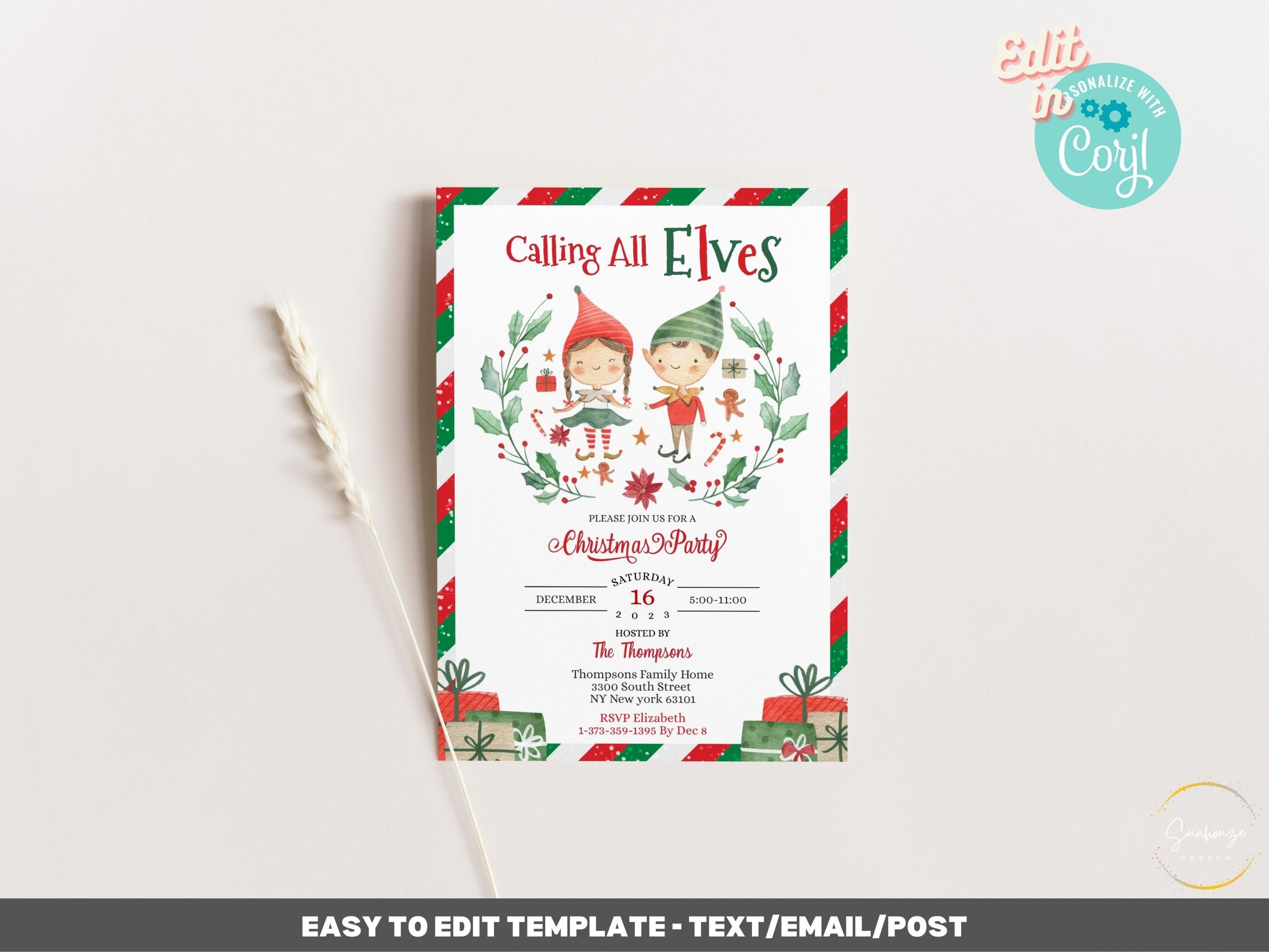 Editable Calling All Elves Invitation Template - Christmas Holiday ...