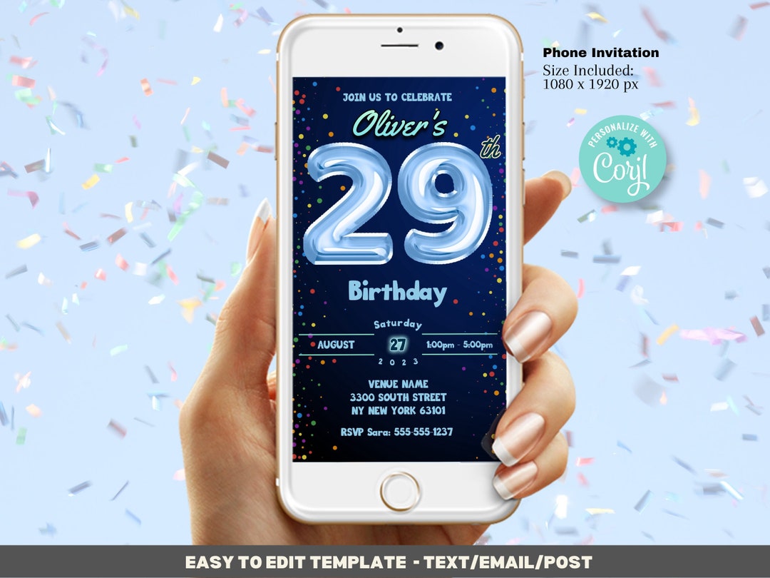 29th Birthday Invitation Template Editable Template Digital Etsy