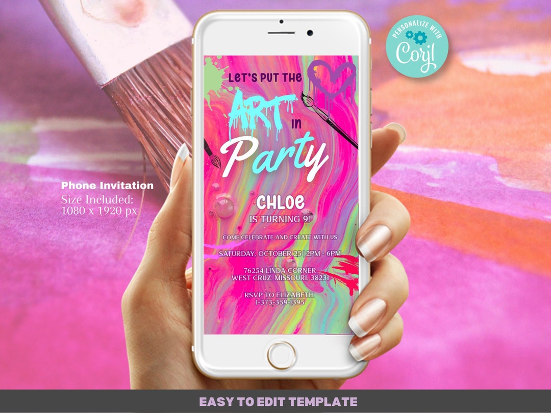 Art Party Birthday Invitation Template Paint Party Painting Party
