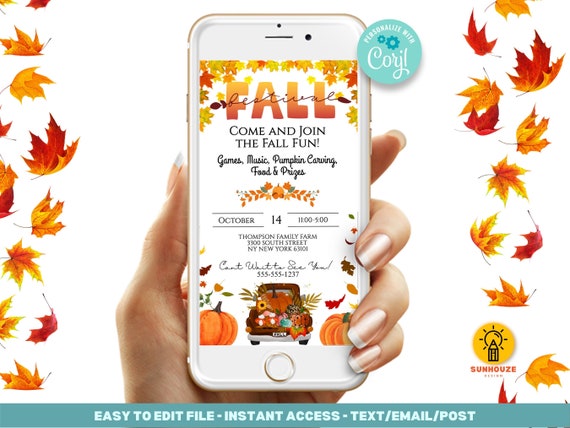 Fall Festival Invitation Template, Fall Festival Invite for Phone, Instant Digital Download Editable Evite