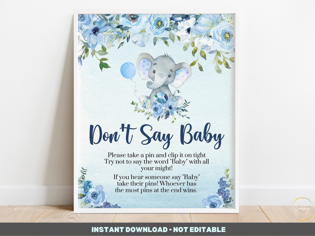 Don't Say Baby Sign - Elephant Baby Shower Games - Don't Say Baby Baby ...