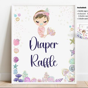 Mermaid Baby Shower Diaper Raffle Sign With raffle cards - Mermaid Baby Shower - printable download BIB259