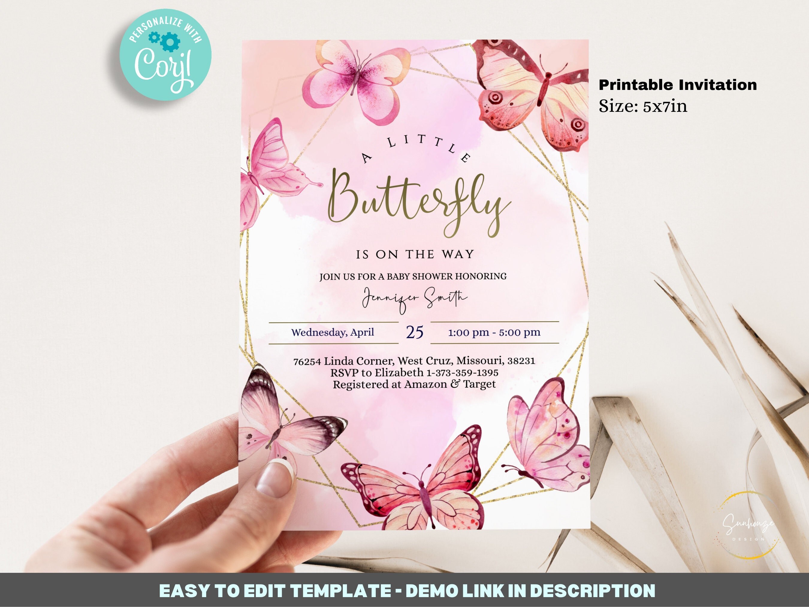 Editable Butterfly Baby Shower Invitation Template - Printable ...