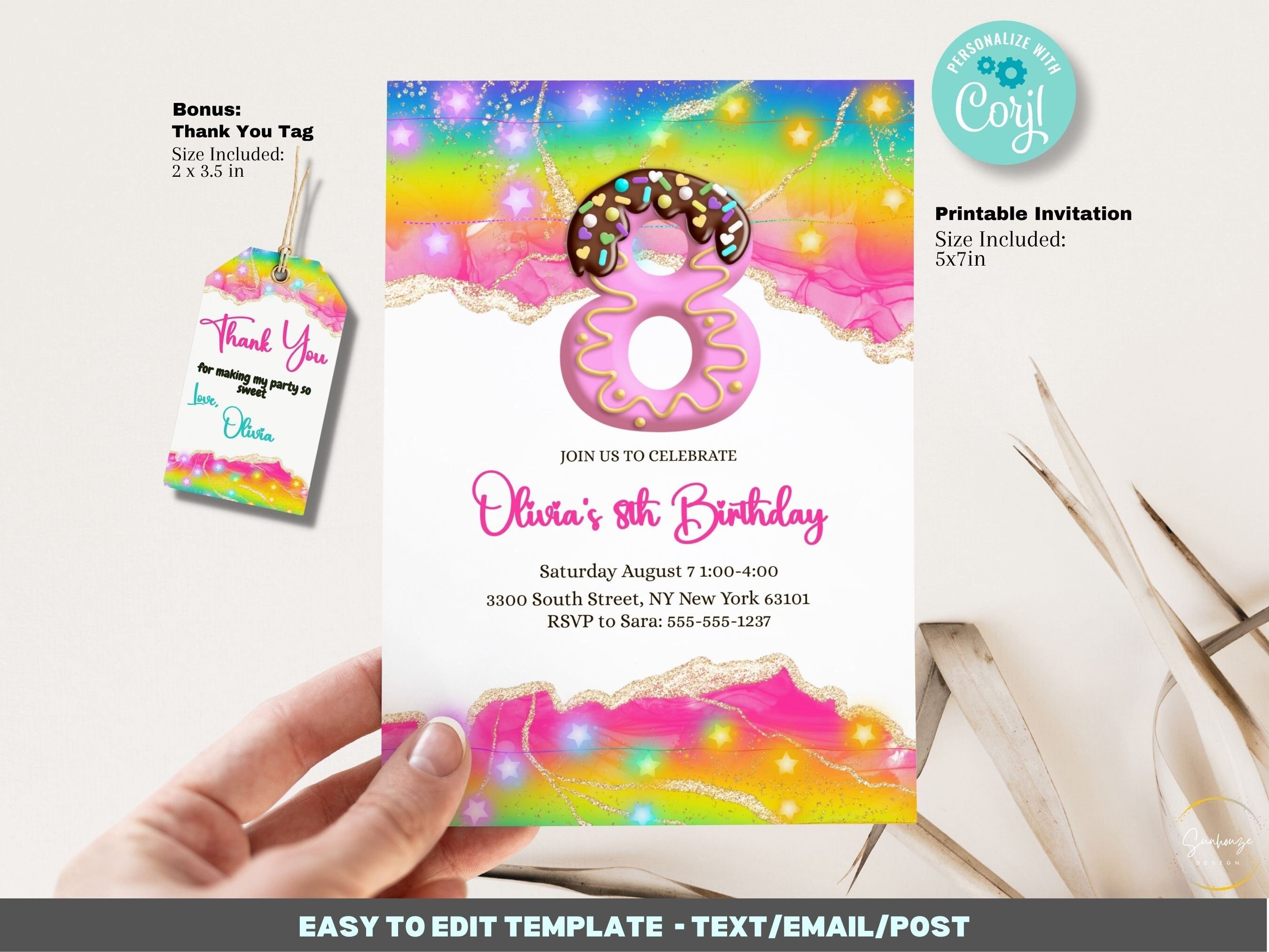 8th Birthday Invitation Template Printable, Editable Cookie Invitation ...