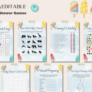 Editable Popsicle Baby Shower Games Bundle, Editable Template, She&#39;s Ready To Pop baby shower games, Printable BIB133
