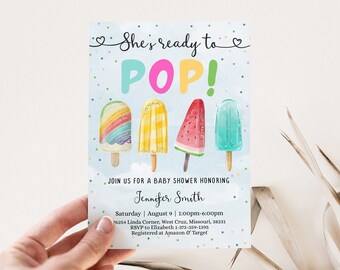 Editable Popsicle Baby Shower Invitation Template, She's Ready To Pop Shower invite BIB133