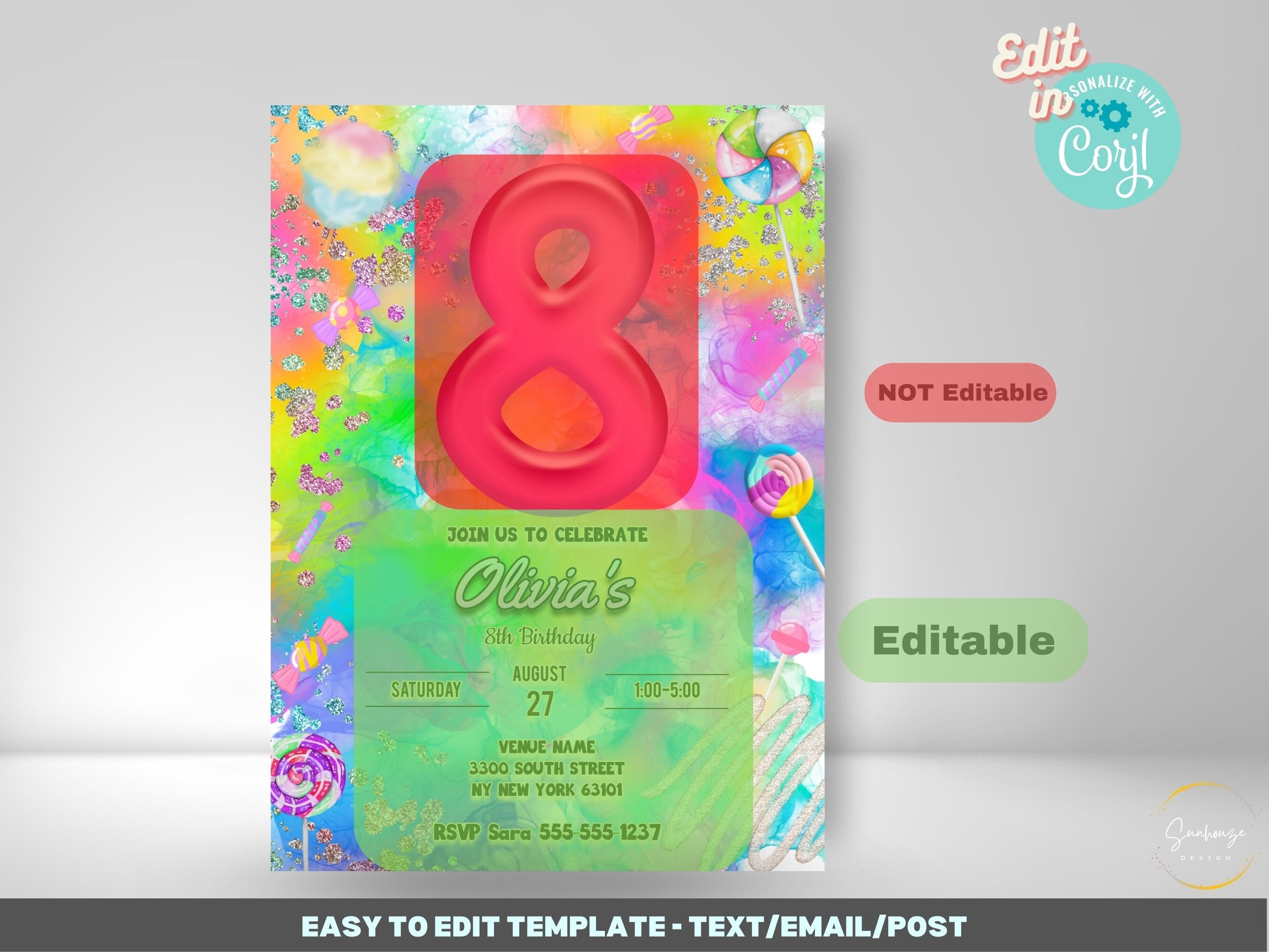 8th Birthday Invitation Template Printable 5x7 Editable - Etsy