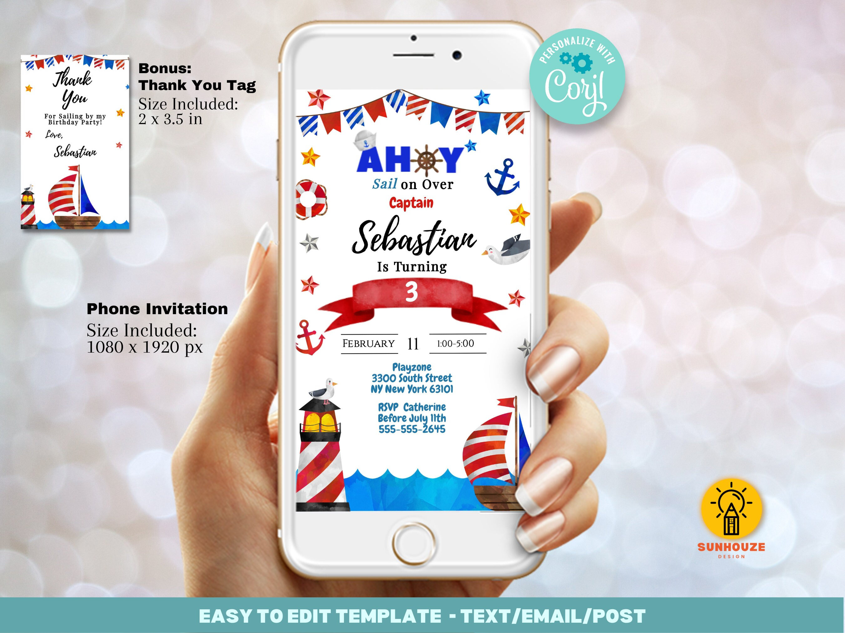 Nautical Invitation Template for Any Age Birthday Party, Ahoy Captain ...